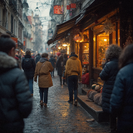 Escena de fotografía callejera vibrante