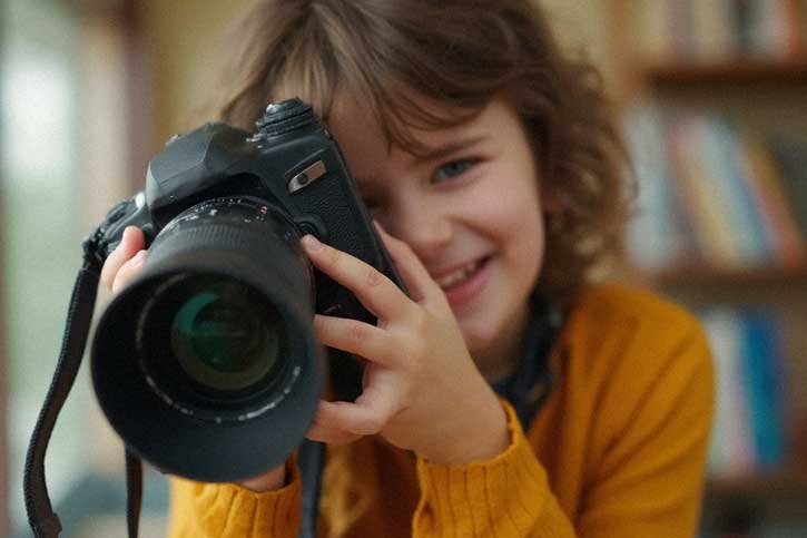 Persona aprendiendo fotografía con una cámara